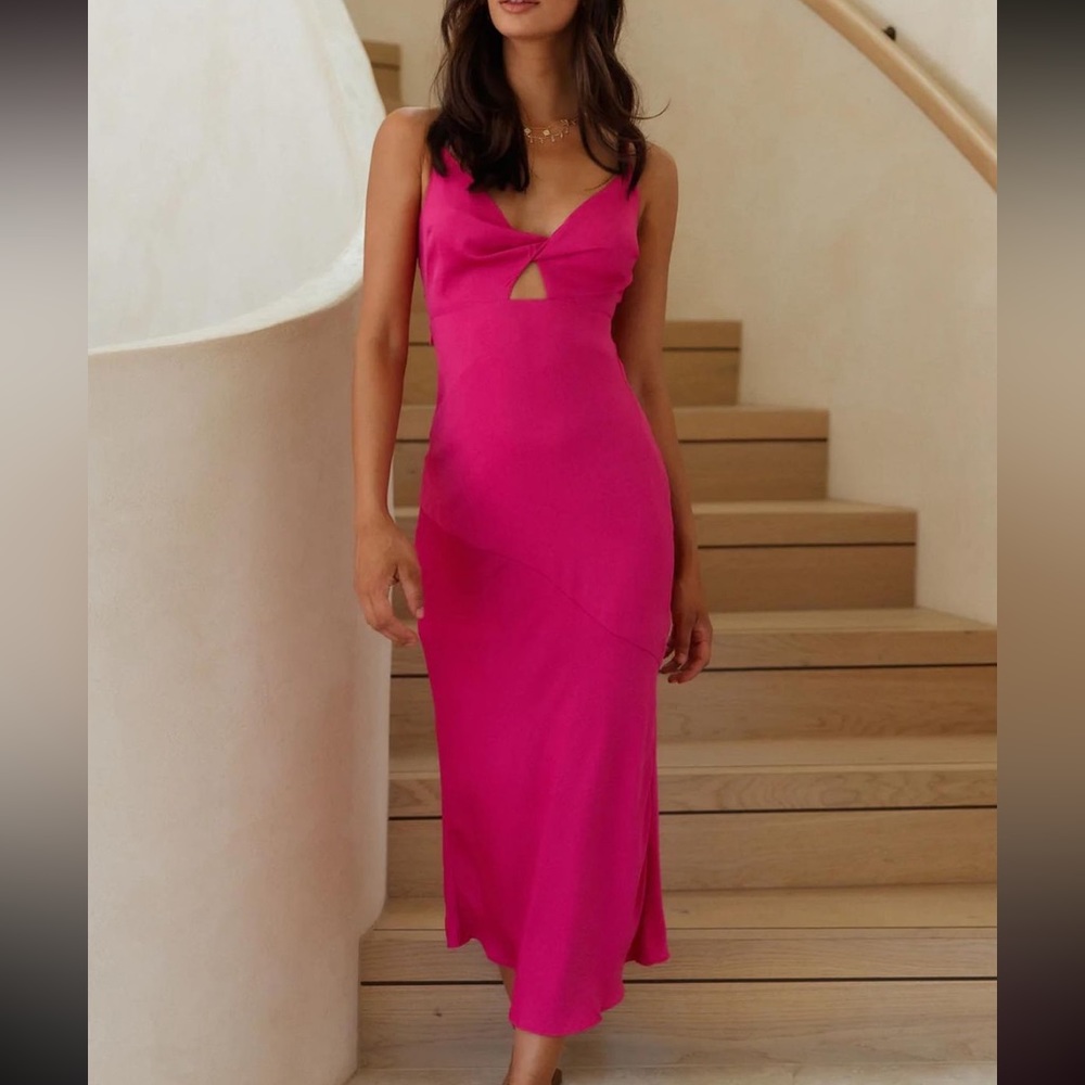 Pink silk midi dress